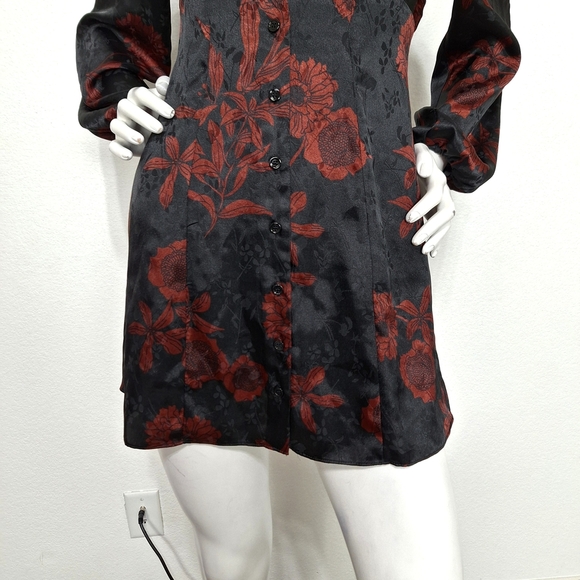 Zara "NEW" Black Red Floral Button Front Witchy Whimisigoth Mini Dress Size XS - Picture 4 of 15
